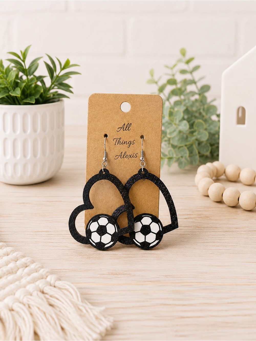 Black Heart Soccer Earrings